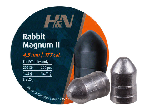 H&N Rabbit Magnum II .177 Cal, 15.74 Grains, Cylindrical with Round Nose, Solid, 200ct - Caliber 0.177