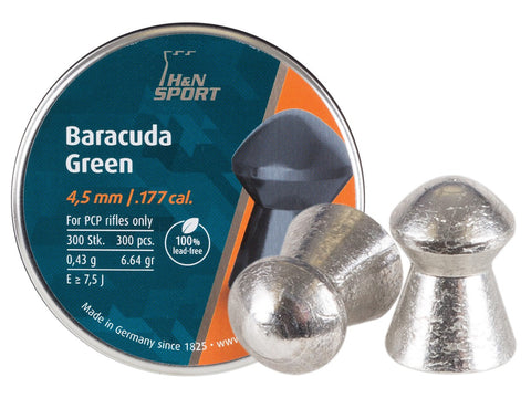 H&N Baracuda Green, Lead Free, .177 Cal, 6.48 Grains, Round Nose, 300ct - Caliber 0.177