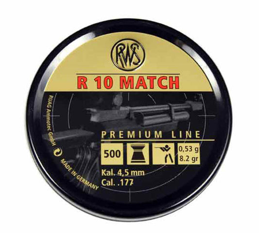 RWS R-10 Match Heavy .177 Cal, 8.2 Grains, Wadcutter, 500ct - Caliber 0.177