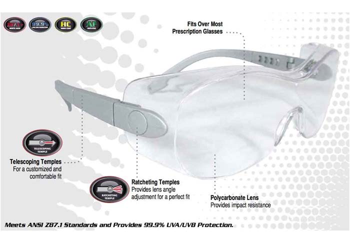 Radians Sheath OTG Anti-Fog Safety Glasses, Fits Over Glasses, Clear Lens, Silver Temples