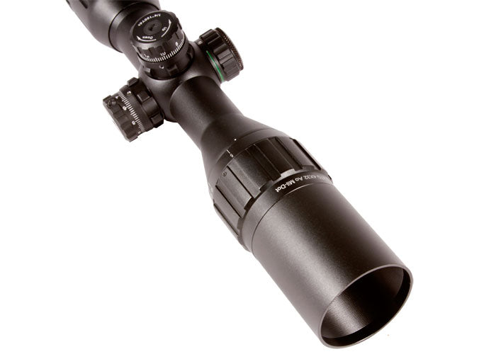 UTG 3-9x32 AO Compact CQB Bug Buster Rifle Scope, Illuminated Mil-Dot Reticle, 1/4 MOA, 1" Tube, Medium Max Strength Lever Lock Weaver Rings