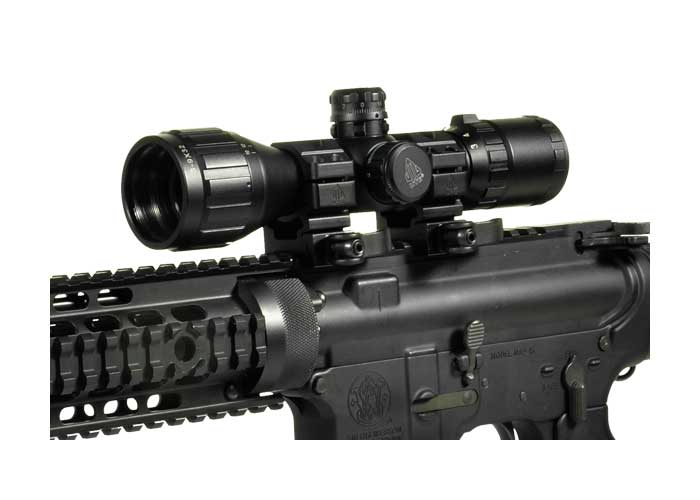 UTG 3-9x32 AO Compact CQB Bug Buster Rifle Scope, Illuminated Mil-Dot Reticle, 1/4 MOA, 1" Tube, Medium Max Strength Lever Lock Weaver Rings