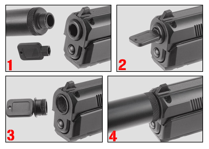 ASG Universal Fake Silencer, Aluminum, Fits Select ASG Pistols: CZ, Steyr, STI & Bersa CO2 BB Pistols